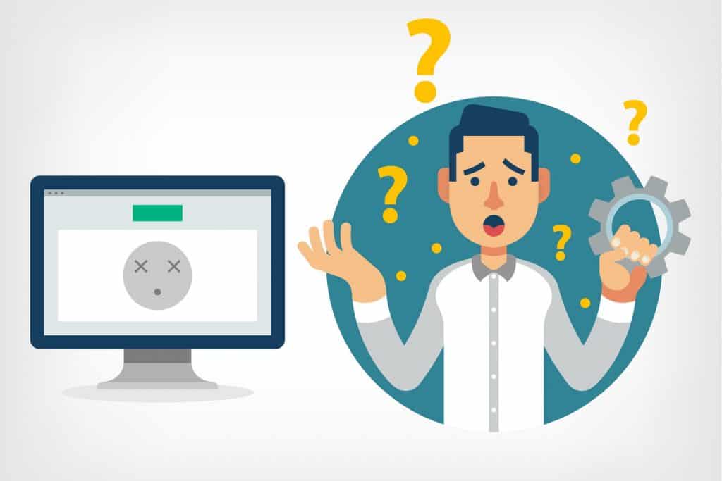 a man confused as the computer has stopped working